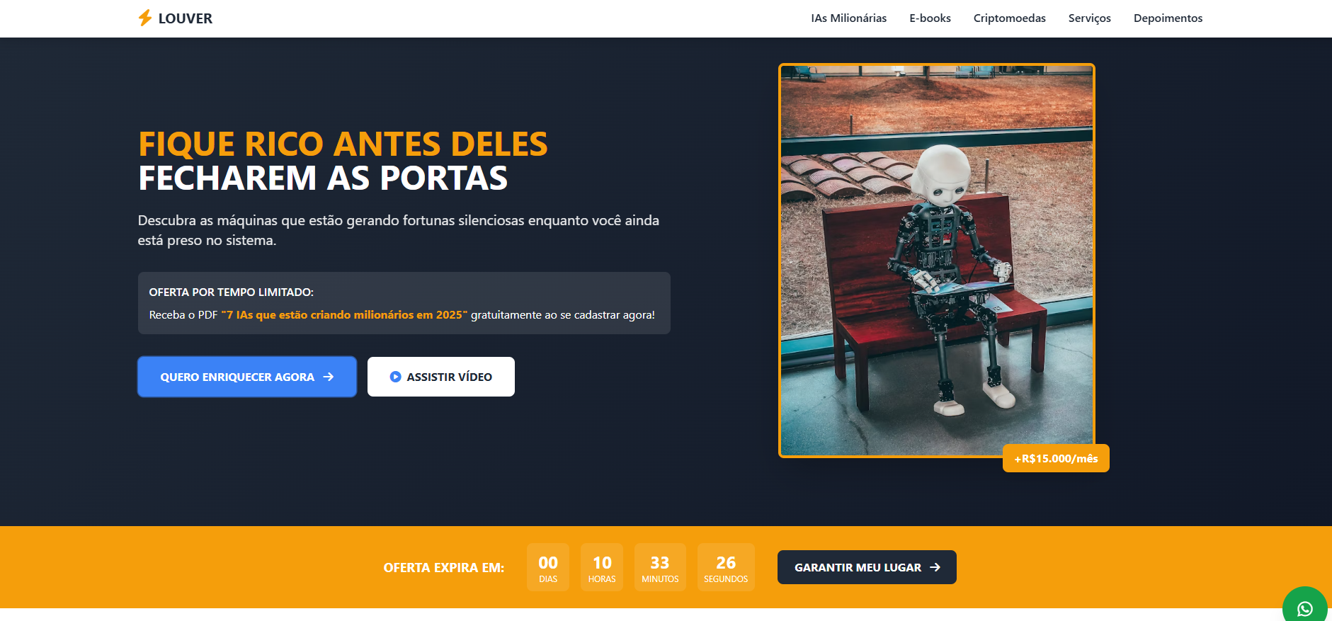 Landing page para coach de negócios com design moderno e call-to-action destacado